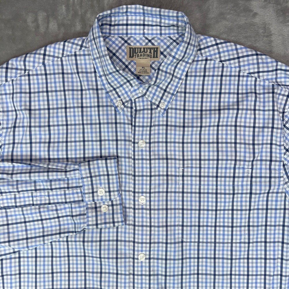 DULUTH TRADING CO Shirt Men's XL Blue Plaid Button Down Long Sleeve Performance‎